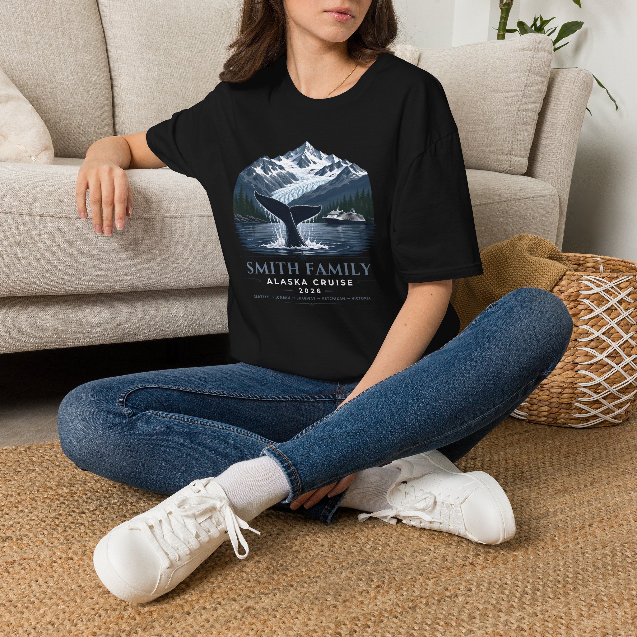 Personalised Alaska Cruise Shirt Custom Family Tee Whale T-shirt Matching Group Outfit Port Itinerary Glacier Mountain Ocean Scene - Image 3