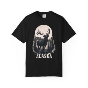 Alaska Elk In The Mountains Graphic T-Shirt, Unisex Nature Tee, Outdoor Adventure Shirt, Wildlife Lover Gift, Travel Souvenir Apparel