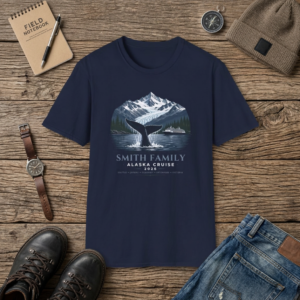 Personalised Alaska Cruise Shirt Custom Family Tee Whale T-shirt Matching Group Outfit Port Itinerary Glacier Mountain Ocean Scene