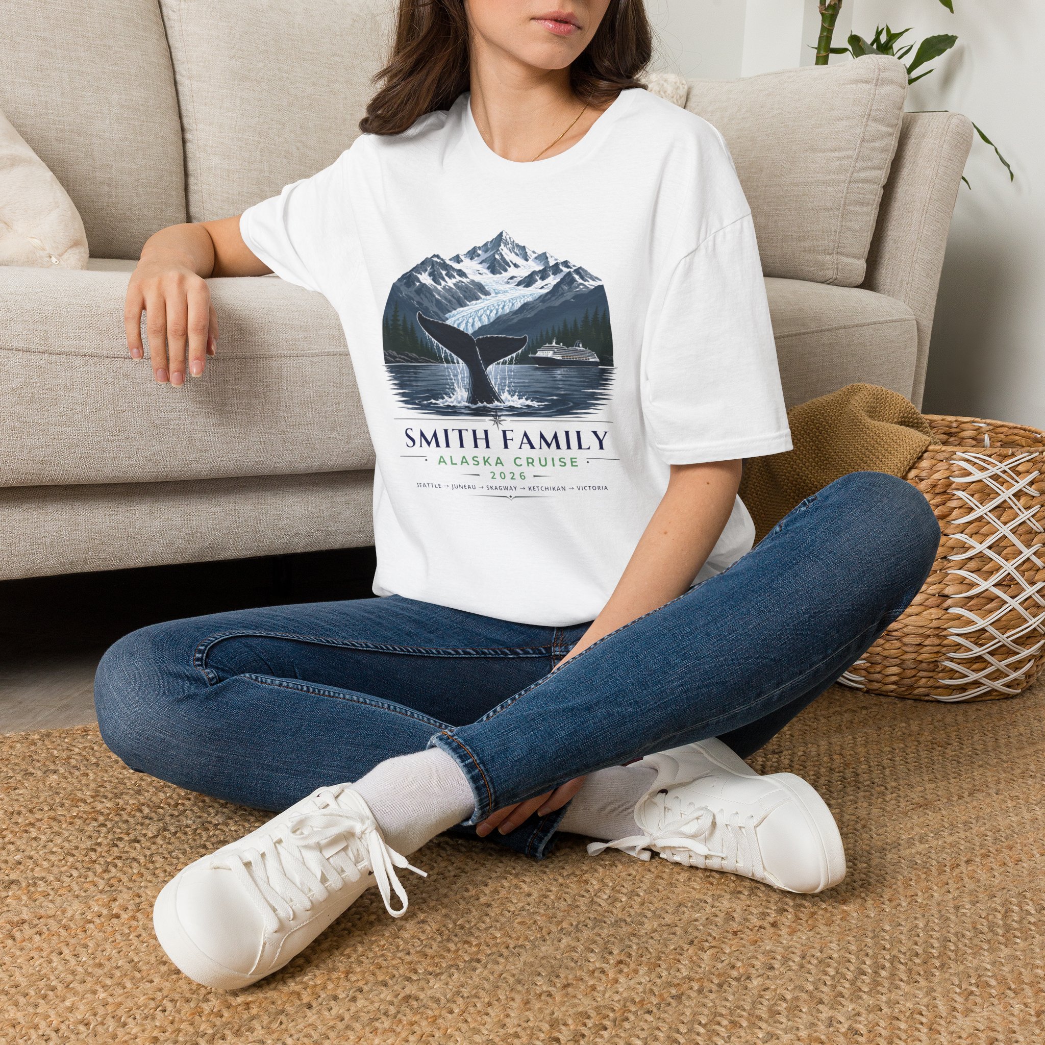 Personalised Alaska Cruise Shirt Custom Family Tee Whale T-shirt Matching Group Outfit Port Itinerary Glacier Mountain Ocean Scene - Image 2